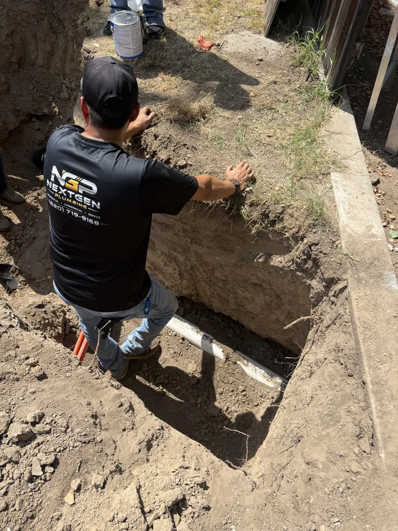 NextGen plumber working on a replacement pipe